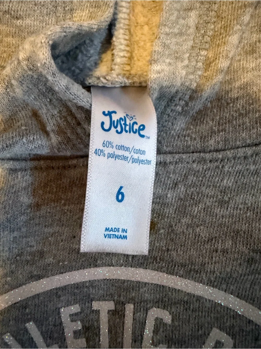 Justice Heather Gray Pullover Hoodie with White Glitter Accent